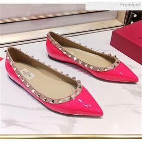 Valentino Rockstud Flat Ballerina in Patent Calfskin Rosy (XL-20041423)