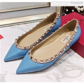 Valentino Rockstud Flat Ballerina in Patent Calfskin Blue (XL-20041424)