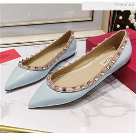 Valentino Rockstud Flat Ballerina in Patent Calfskin Baby Blue (XL-20041425)