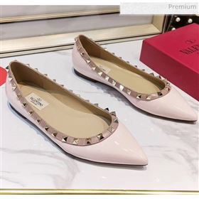 Valentino Rockstud Flat Ballerina in Patent Calfskin Light Pink (XL-20041426)