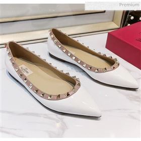 Valentino Rockstud Flat Ballerina in Patent Calfskin White (XL-20041427)