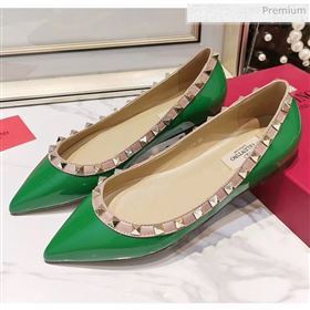 Valentino Rockstud Flat Ballerina in Patent Calfskin Green (XL-20041430)