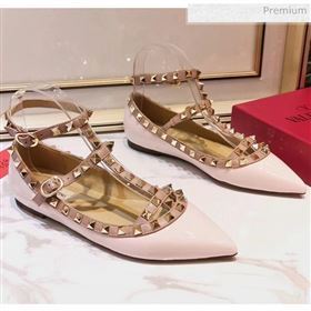 Valentino Patent Calfskin Rockstud Ballerina With Strap Light Pink (3015-20041502)