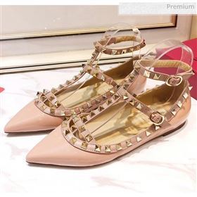 Valentino Patent Calfskin Rockstud Ballerina With Strap Pink (3015-20041504)