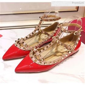 Valentino Patent Calfskin Rockstud Ballerina With Strap Red (3015-20041505)