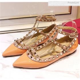 Valentino Patent Calfskin Rockstud Ballerina With Strap Orange (3015-20041506)