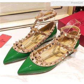 Valentino Patent Calfskin Rockstud Ballerina With Strap Green (3015-20041508)