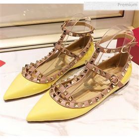 Valentino Patent Calfskin Rockstud Ballerina With Strap Yellow (3015-20041510)