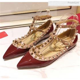 Valentino Patent Calfskin Rockstud Ballerina With Strap Burgundy (3015-20041512)