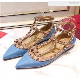 Valentino Patent Calfskin Rockstud Ballerina With Strap Blue (3015-20041515)