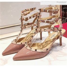 Valentino Patent Calfskin Rockstud Ankle Strap With 6.5cm Heel Pink 02 (3015-20041517)