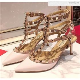 Valentino Patent Calfskin Rockstud Ankle Strap With 6.5cm Heel Light Pink (3015-20041521)