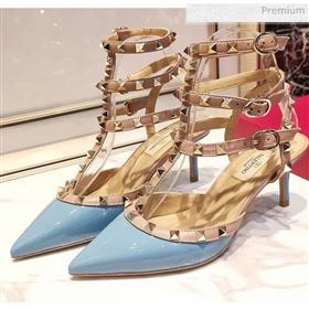 Valentino Patent Calfskin Rockstud Ankle Strap With 6.5cm Heel Blue (3015-20041522)