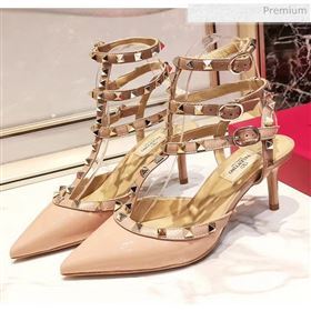 Valentino Patent Calfskin Rockstud Ankle Strap With 6.5cm Heel Pink (3015-20041523)