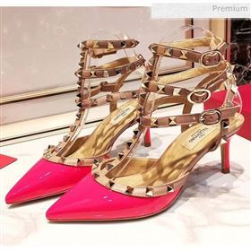 Valentino Patent Calfskin Rockstud Ankle Strap With 6.5cm Heel Rosy (3015-20041524)