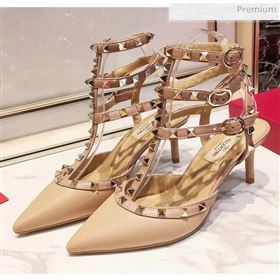 Valentino Smooth Leather Rockstud Ankle Strap With 6.5cm Heel Nude (3015-20041531)