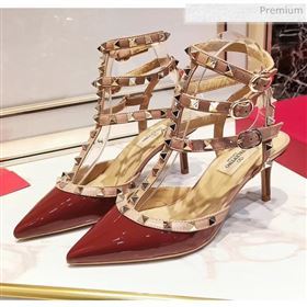 Valentino Patent Calfskin Rockstud Ankle Strap With 6.5cm Heel Burgundy (3015-20041529)