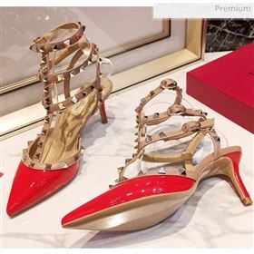 Valentino Patent Calfskin Rockstud Ankle Strap With 6.5cm Heel Red (3015-20041530)