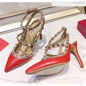 Valentino Smooth Leather Rockstud Ankle Strap With 9.5cm Heel Red (3015-20041535)