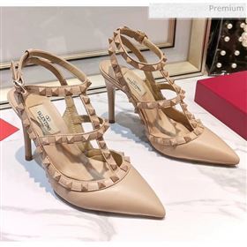 Valentino Smooth Leather Rockstud Ankle Strap With 9.5cm Heel All Nude (3015-20041536)