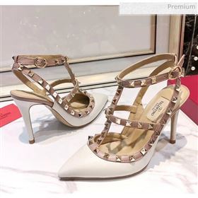 Valentino Smooth Leather Rockstud Ankle Strap With 9.5cm Heel White (3015-20041538)