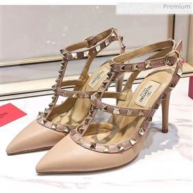 Valentino Smooth Leather Rockstud Ankle Strap With 9.5cm Heel Nude (3015-20041539)