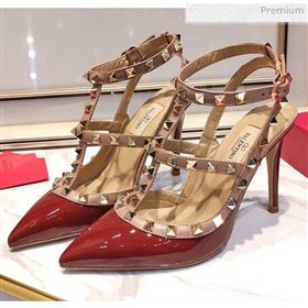 Valentino Patent Calfskin Rockstud Ankle Strap With 9.5cm Heel Burgundy (3015-20041540)
