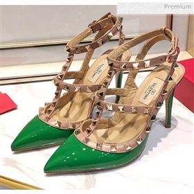 Valentino Patent Calfskin Rockstud Ankle Strap With 9.5cm Heel Green (3015-20041541)