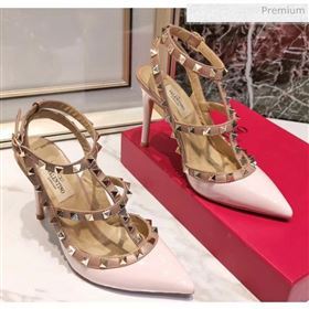 Valentino Patent Calfskin Rockstud Ankle Strap With 9.5cm Heel Light Pink (3015-20041543)