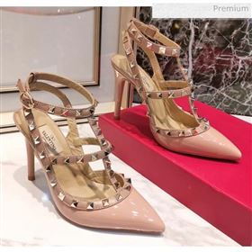 Valentino Patent Calfskin Rockstud Ankle Strap With 9.5cm Heel Pink (3015-20041544)