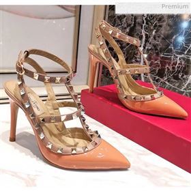 Valentino Patent Calfskin Rockstud Ankle Strap With 9.5cm Heel Orange (3015-20041548)