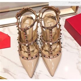 Valentino Patent Calfskin Rockstud Ankle Strap With 9.5cm Heel Nude (3015-20041549)
