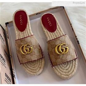 Gucci GG Matelassé Canvas Espadrille Sandal Beige/Burgundy 2020 (HB-20041401)