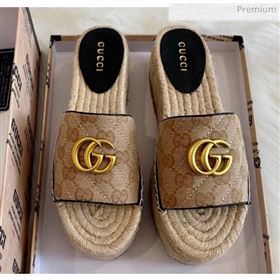 Gucci GG Matelassé Canvas Espadrille Sandal With Cord platform Beige 2020 (HB-20041405)