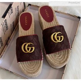 Gucci GG Matelassé Canvas Espadrille Sandal With Cord platform Chocolate 2020 (HB-20041406)