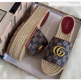 Gucci GG Matelassé Canvas Espadrille Sandal With Cord platform Blue 2020 (HB-20041407)