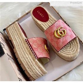 Gucci GG Matelassé Canvas Espadrille Sandal With Cord platform Pink 2020 (HB-20041409)
