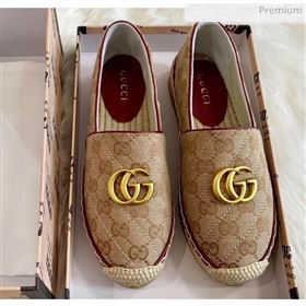 Gucci GG Matelassé Canvas Espadrille Beige/Burgundy 2020 (HB-20041414)