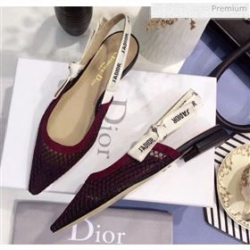 Dior JAdior Slingback Fishnet Ballerina Flat Burgundy 2020 (JC-20041811)