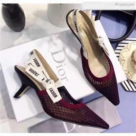 Dior JAdior Slingback Fishnet Pump With 6.5cm Heel Burgundy 2020 (JC-20041812)