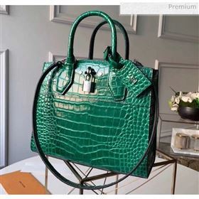 Louis Vuitton City Steamer PM Top Handle Bag in Glossy Crocodile Leather Green N92853 (K-20041846)