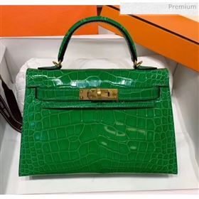 Hermes Mini Kelly II Handbag in Glossy Real Alligator Leather Bright Green (Handmade) (AQ-20042107)