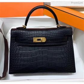 Hermes Mini Kelly II Handbag in Real Alligator Leather Black (Handmade) (AQ-20042116)