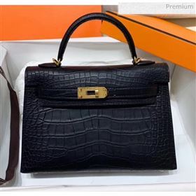 Hermes Mini Kelly II Handbag in Real Alligator Leather Black (Handmade) (AQ-20042116)