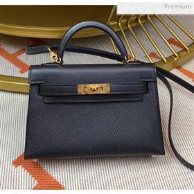 Hermes Mini Kelly II Handbag in Original Epsom Leather Black (Half Handmade) (M-20042117)