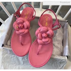 Chanel Lambskin Classic Camellia Thong Sandals Pink 2020 (NH-20042301)