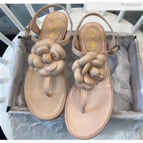 Chanel Lambskin Classic Camellia Thong Sandals Nude 2020 (NH-20042302)