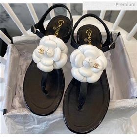 Chanel Lambskin Classic Camellia Thong Sandals Black/White 2020 (NH-20042304)