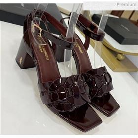 Saint Laurent Patent Leather Sandal With 6.5cm Heel Burgundy 2020 (ME-20042003)