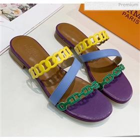 Hermes Leather &quot;Chaine dAncre&quot; Straps Ajaccio Slipper Sandal Purple/Blue/Yellow 2020 (ME-20042063)